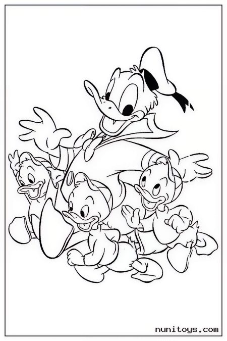 Donald Duck with Huey Dewey and Louie Coloring Page