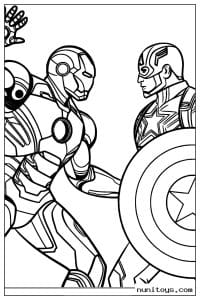 Iron Man Facing Captain America with Shield Coloring Page