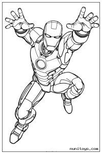 Iron Man Flying Forward with Both Hands Extended Coloring Page
