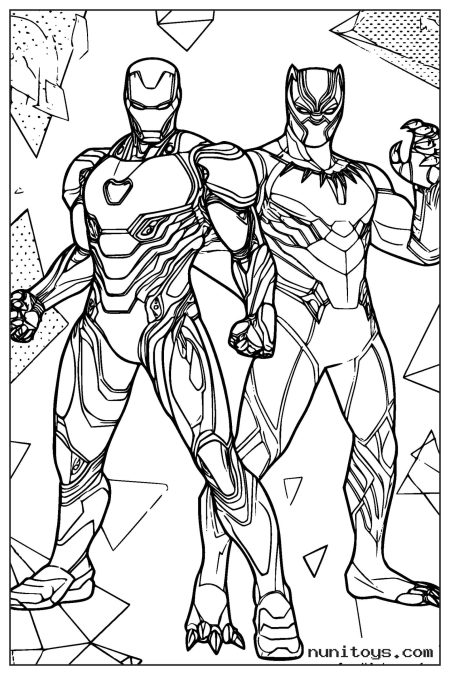 Iron Man and Black Panther Standing Together Coloring Page
