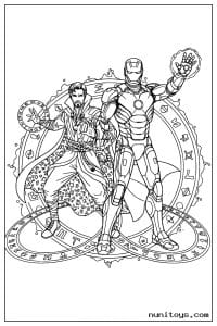 Iron Man and Doctor Strange Using Powers Together Coloring Page