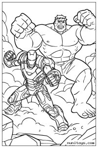 Iron Man and Hulk Charging Into Battle Coloring Page