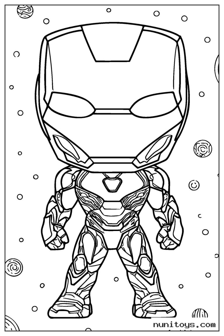 Coloriage Iron Man stylisé avec grande tête et armure détaillée