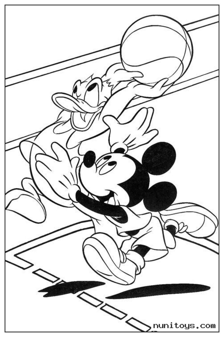 Coloriage Donald Duck et Mickey Mouse avec ballon de basketball