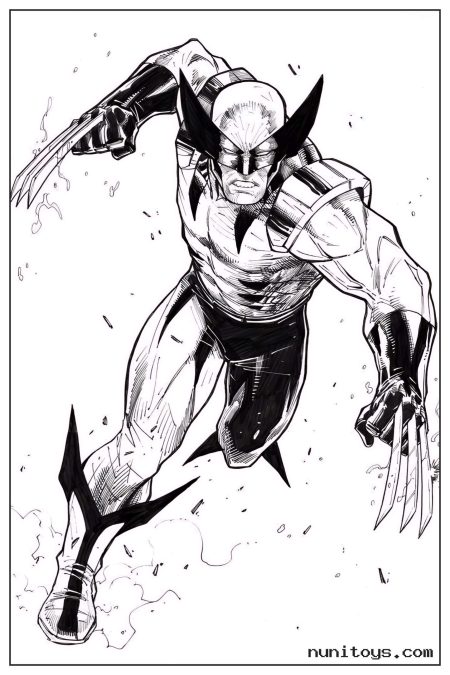Wolverine Charging Forward with Extended Claws Coloring Page
