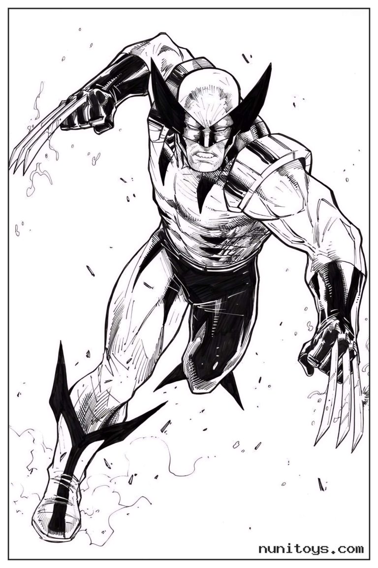 Coloriage Wolverine bondissant avec ses griffes sorties