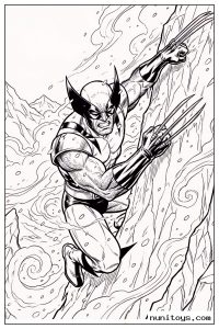 Wolverine Climbing Icy Mountain with Claws Coloring Page