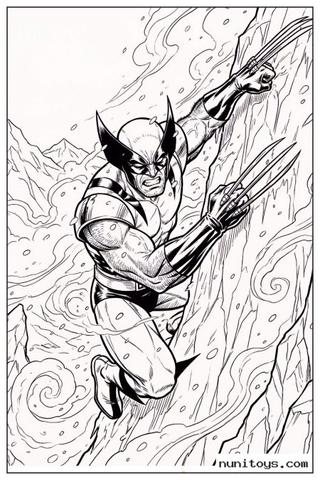 Wolverine Climbing Icy Mountain with Claws Coloring Page
