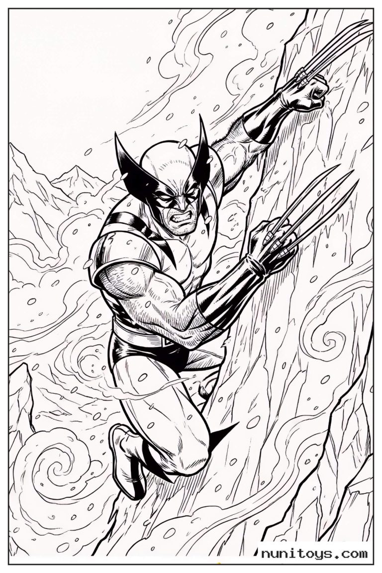 Coloriage Wolverine escaladant une paroi rocheuse avec ses griffes
