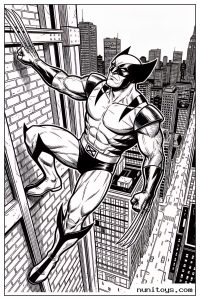Wolverine Climbing Skyscraper Above City Coloring Page