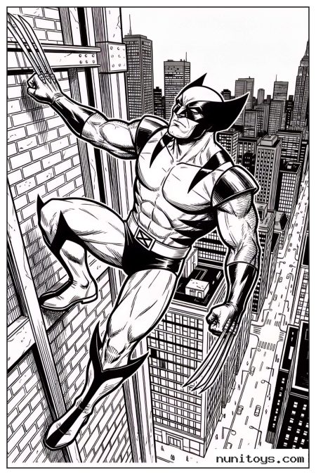 Wolverine Climbing Skyscraper Above City Coloring Page