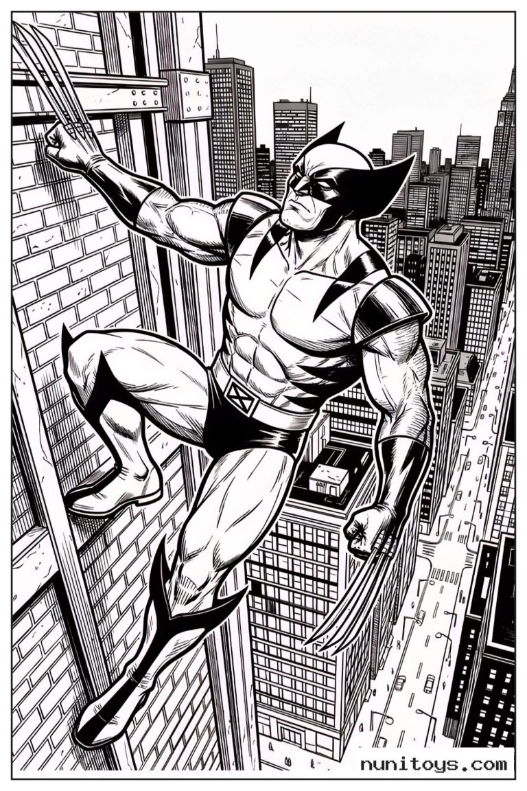 Coloriage Wolverine escaladant un gratte-ciel avec ses griffes