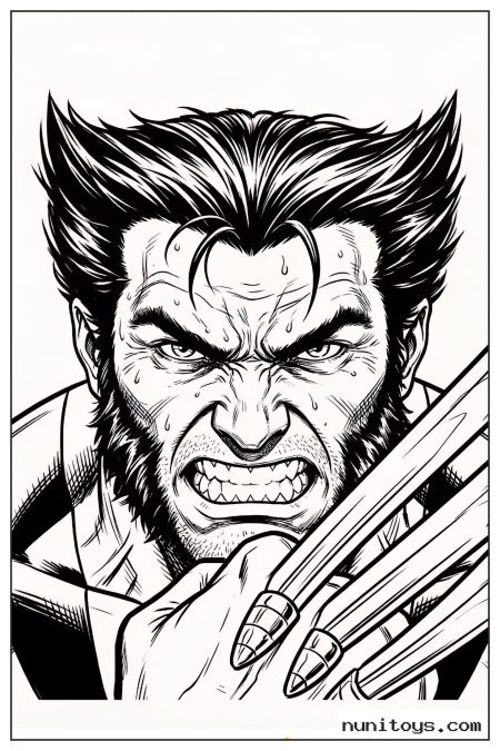 Wolverine Close-Up with Extended Claws Coloring Page
