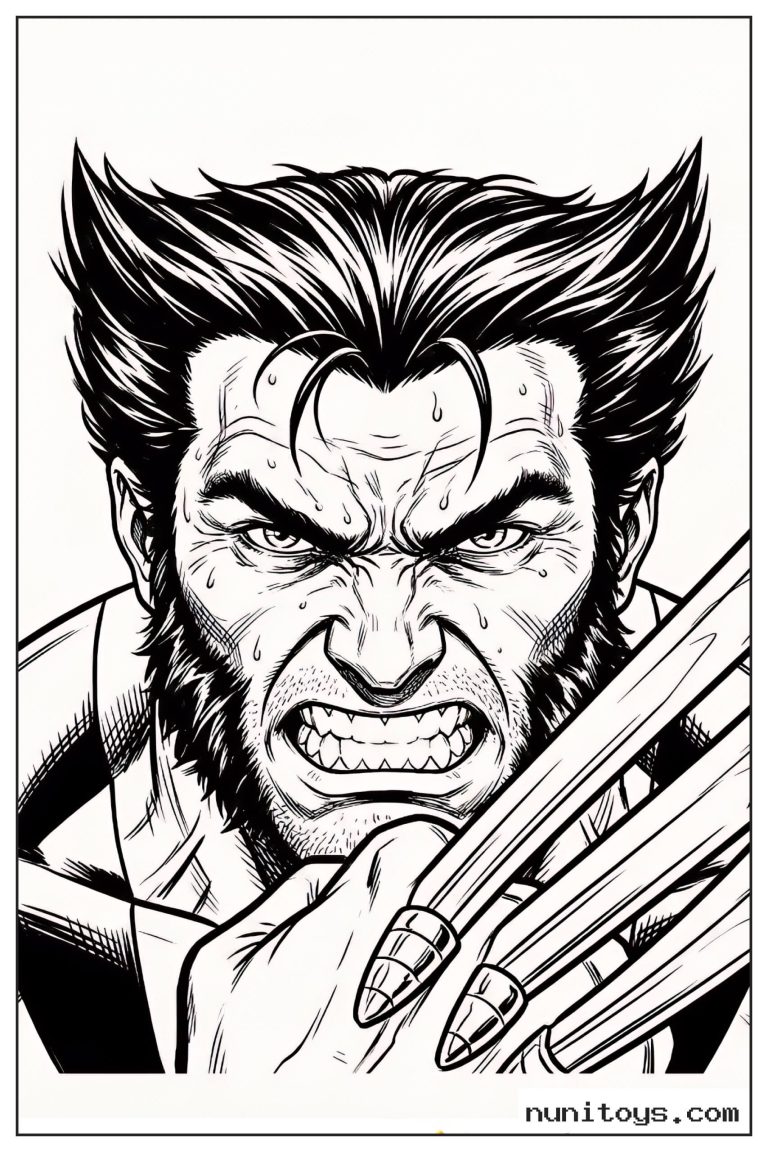 Coloriage Wolverine en gros plan avec griffes devant le visage