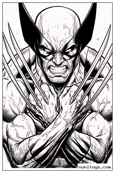Wolverine Crossing His Claws in Close-Up Coloring Page