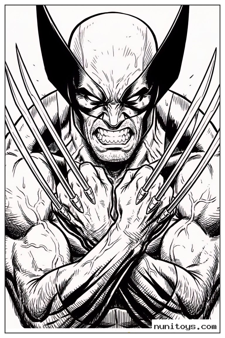 Coloriage portrait de Wolverine croisant ses six griffes devant lui