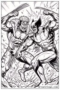Wolverine Fighting Sabretooth with Claws Coloring Page