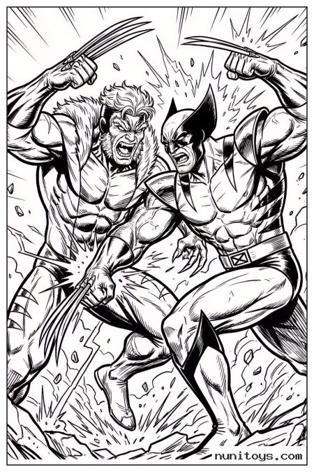 Wolverine Fighting Sabretooth with Claws Coloring Page