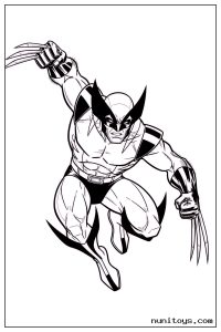 Wolverine Leaping Forward with Extended Claws Coloring Page