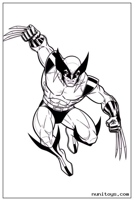 Wolverine Leaping Forward with Extended Claws Coloring Page