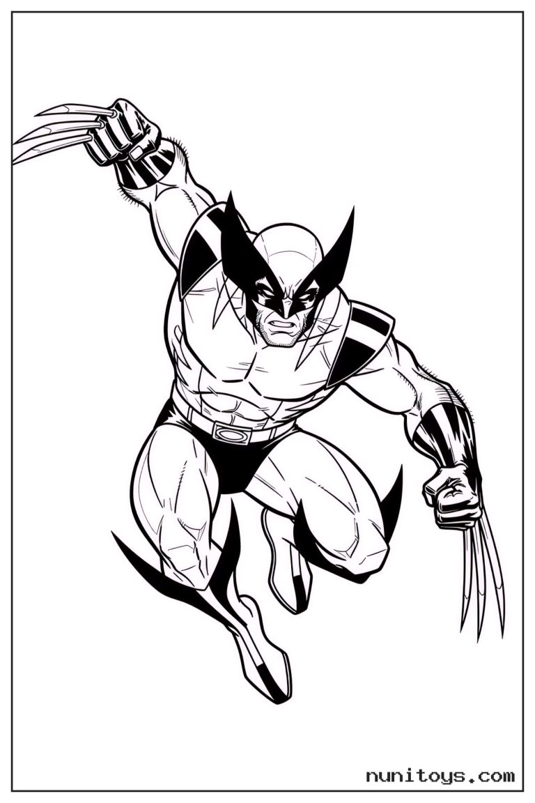 Coloriage Wolverine bondissant avec ses griffes déployées