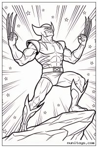 Wolverine Raising Both Claws on Rocky Ledge Coloring Page