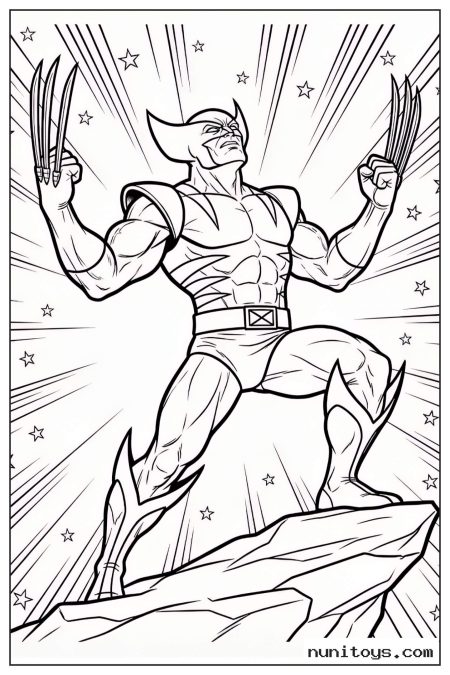 Wolverine Raising Both Claws on Rocky Ledge Coloring Page