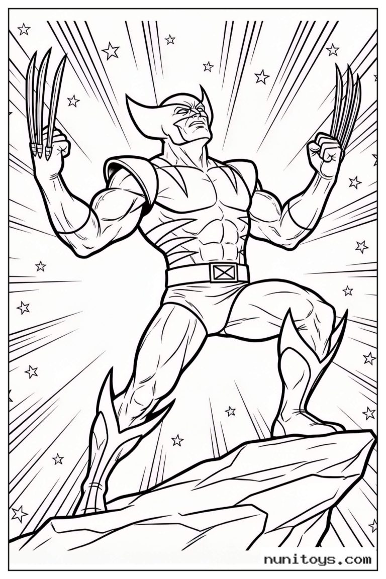 Coloriage Wolverine debout sur un rocher les griffes levées