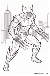 Wolverine Ready to Strike in City Coloring Page