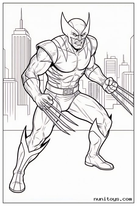 Wolverine Ready to Strike in City Coloring Page