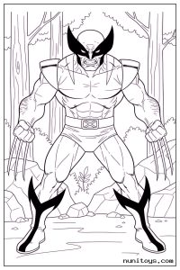 Wolverine Standing in Forest with Claws Extended Coloring Page