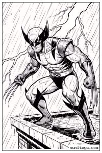 Wolverine Standing in Heavy Rain with Claws Coloring Page