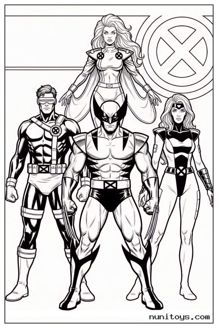 Wolverine with Cyclops Storm and Rogue X-Men Coloring Page