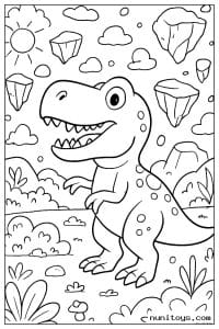 Coloriage T-Rex parmi des rochers flottants dans le ciel