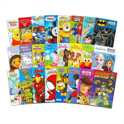 24 Mini Coloring Books for Kids – Disney, Marvel & Cartoon Party Bundle