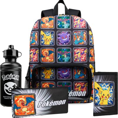 Pokemon Backpack for School Including Pencil Case and Water Bottle