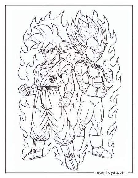 Página para Colorear de Goku y Vegeta en Modo Poder