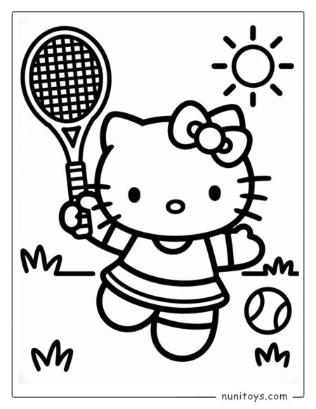Página para colorear Hello Kitty jugando tenis