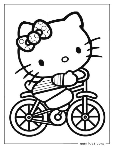 Página para colorear Hello Kitty andando en bicicleta