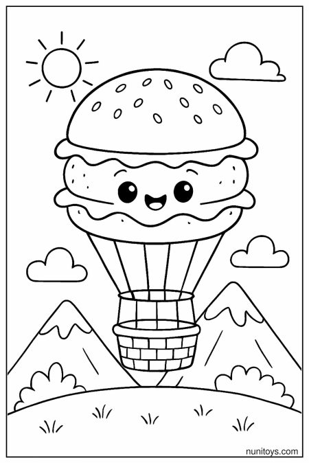 Delightful Burger Balloon Adventure Coloring Page