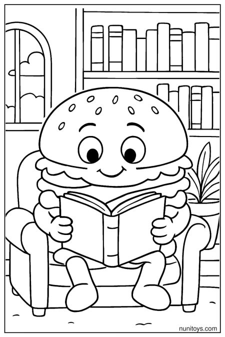 Cozy Burger Reads a Book in the Library