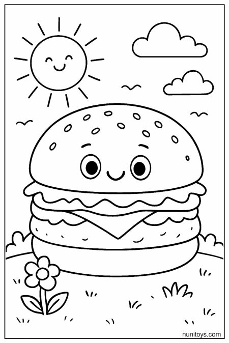 Sunny Burger Friends Coloring Page