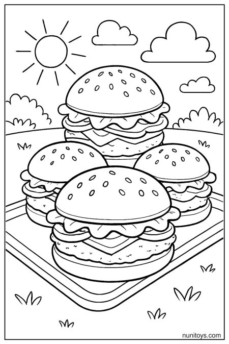 Burger Party Coloring Page