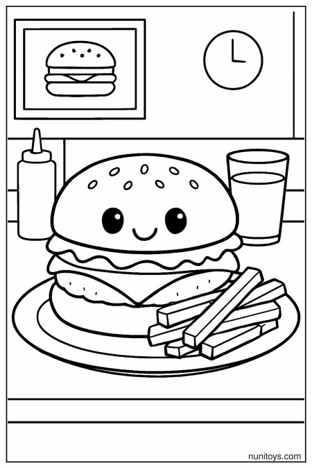 Playful Burger Dinner Coloring Page
