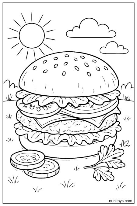 Sunny Outdoor Burger Coloring Page