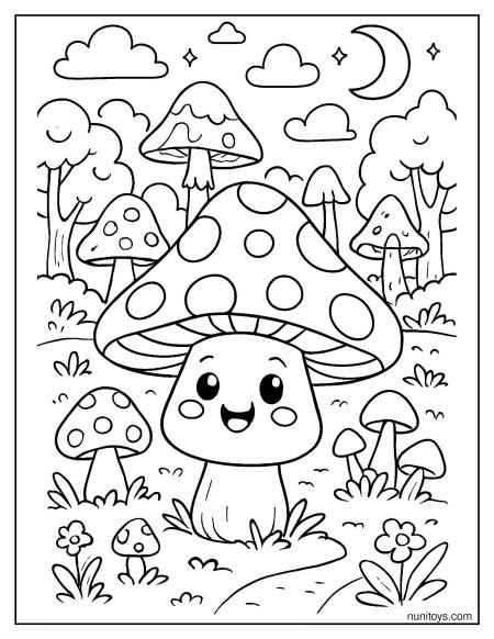 Magical Mushroom Garden Scene Coloring Sheet