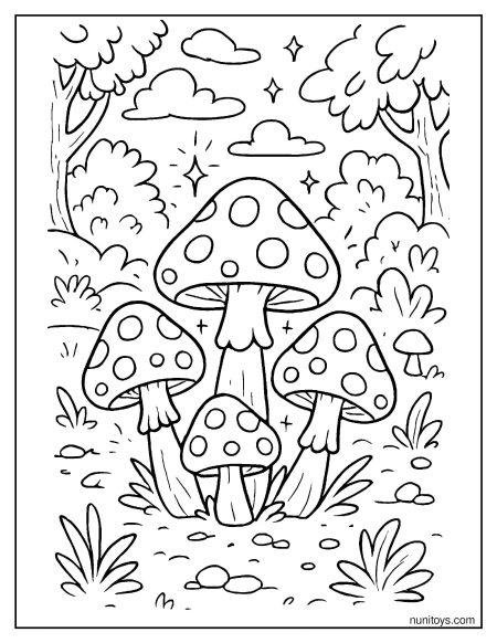 Forest Mushroom Cluster Coloring Page